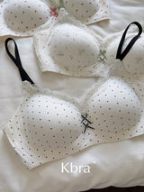 Lace Contrast Floral Print Lingerie for Women, Small Chest Gathering, Seamless and Underwire Bra