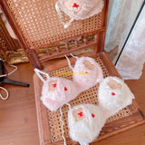 INTIMO SECRETS Anime Bear Plush Bra & Tie-Side Panty – Furry Lingerie Set