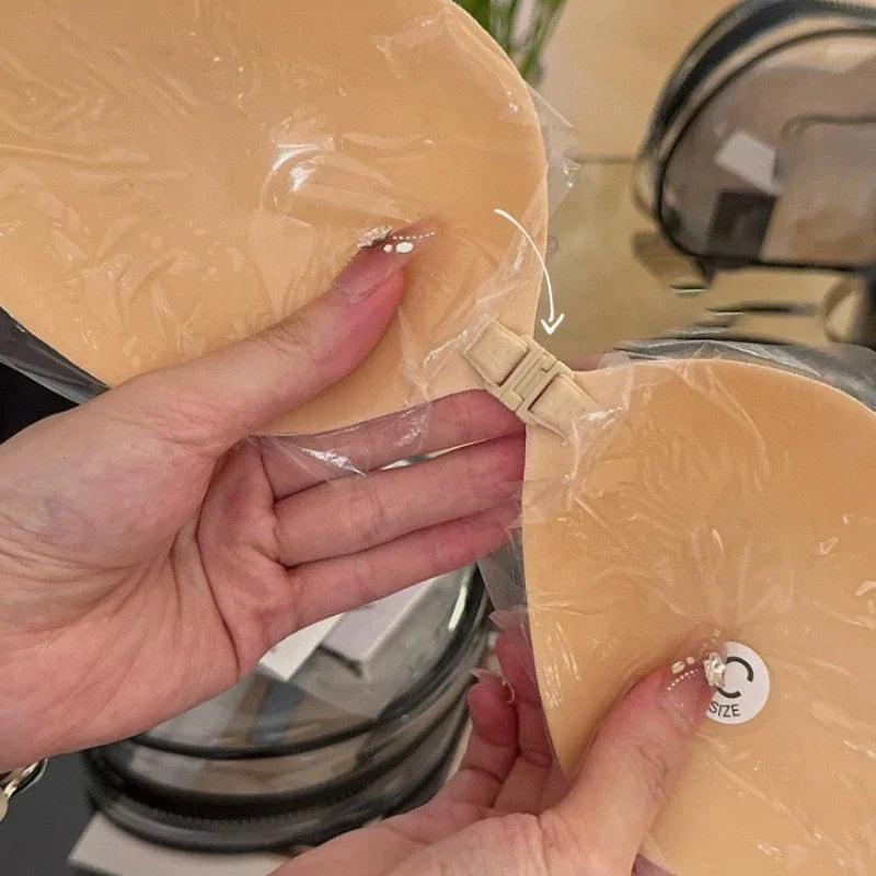 INTIMO SECRETS Women’s Invisible Strapless Adhesive Stick Bra – Push-Up Silicone Bralette & Nipple Covers