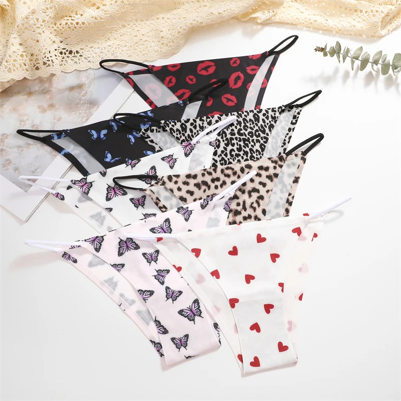 4Pcs/Set Graphic Print Briefs Women Seamless Ultra-thin Panties Sexy Low Waist Leopard Love Underwear Girls Breathable Lingerie
