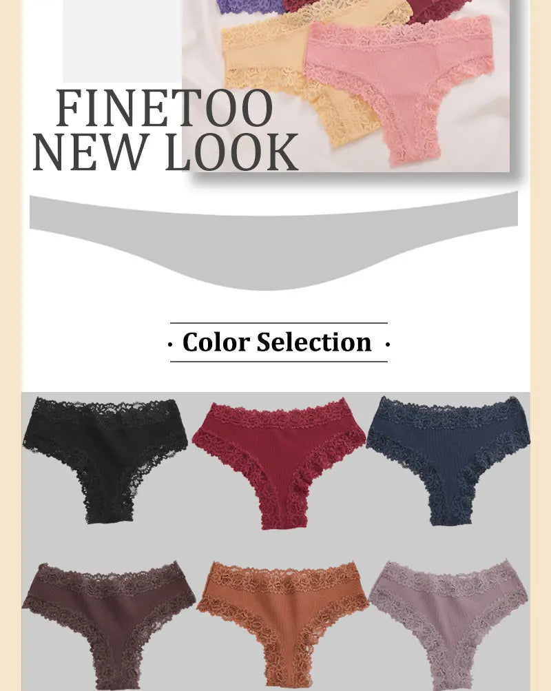 INTIMO SECRETS 3PCS Lace Cotton Thongs – Sexy Low-Rise Seamless G-String Underwear for Women S-XL