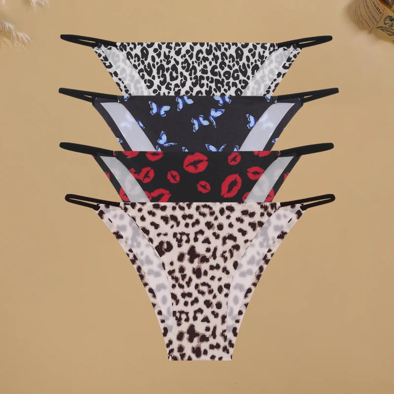 4Pcs/Set Graphic Print Briefs Women Seamless Ultra-thin Panties Sexy Low Waist Leopard Love Underwear Girls Breathable Lingerie