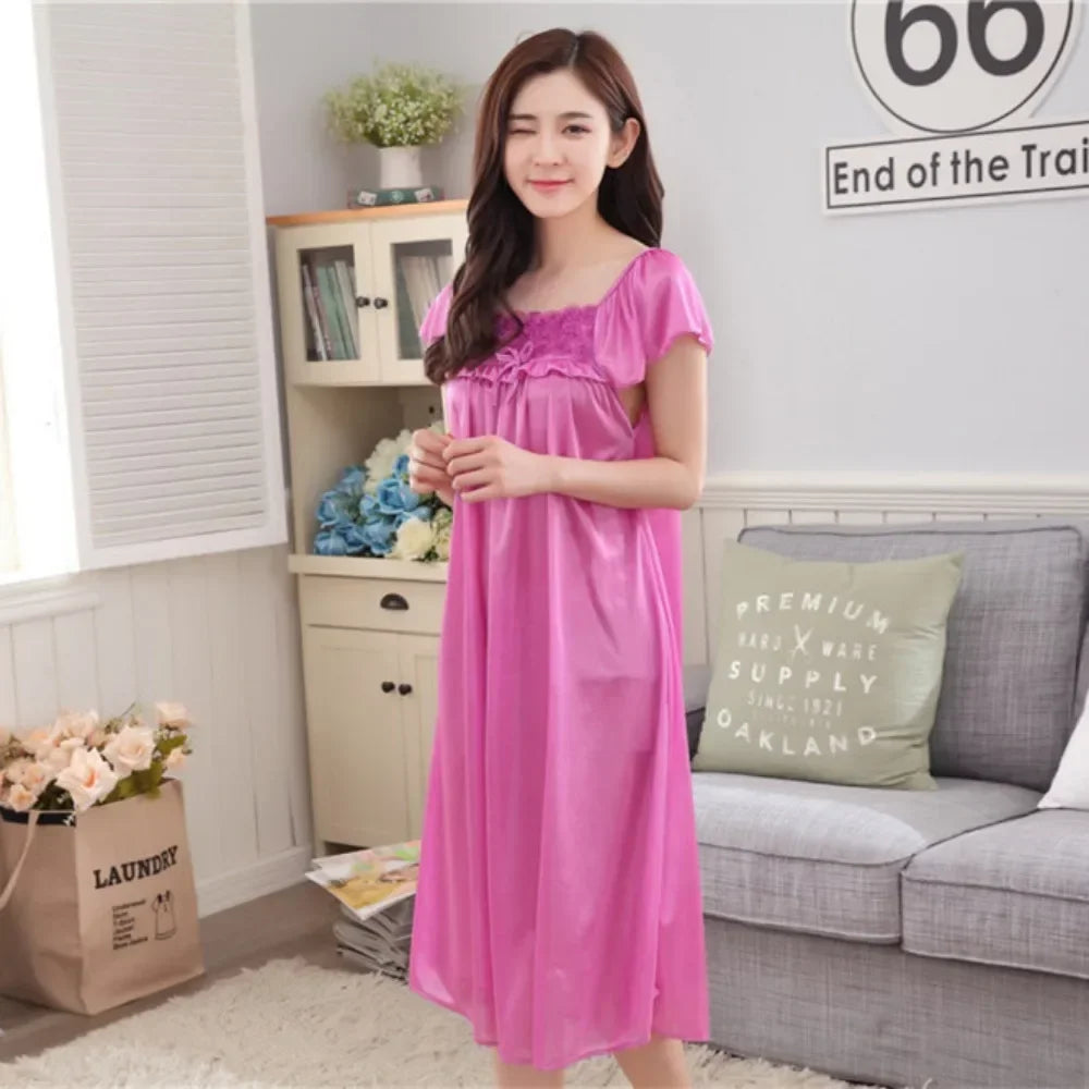 Women's Sexy Sleepwear Plus Size Ice Silk Satin Underwear Night Dress Nightgown Female Lingerie Dress Sexy Nightwear For Ladies