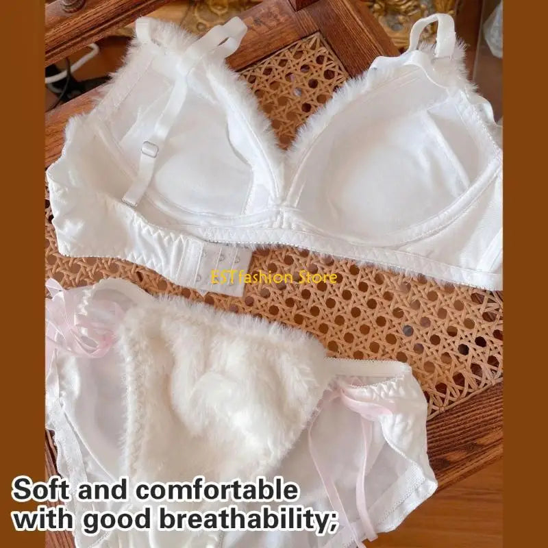 INTIMO SECRETS Anime Bear Plush Bra & Tie-Side Panty – Furry Lingerie Set