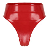 Womens Adult Sexy Thong Latex Panties Lingerie Wet Look Patent Leather Briefs Underwear Buckle Belted Pole Dance PVC Panties
