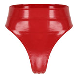Womens Adult Sexy Thong Latex Panties Lingerie Wet Look Patent Leather Briefs Underwear Buckle Belted Pole Dance PVC Panties