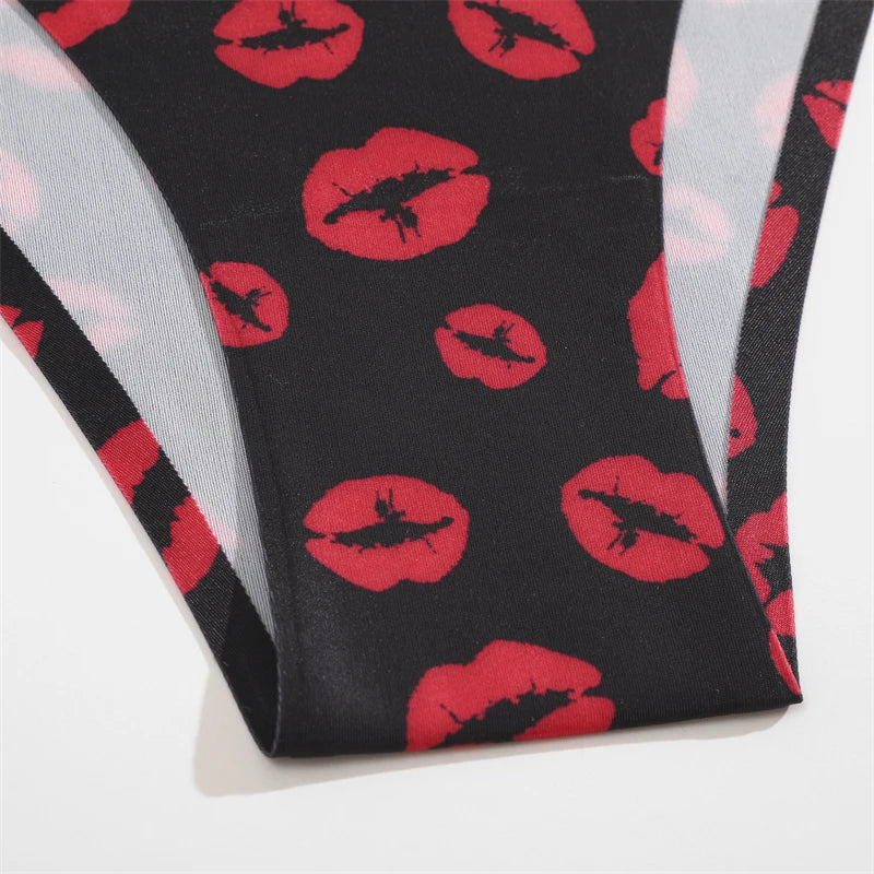 4Pcs/Set Graphic Print Briefs Women Seamless Ultra-thin Panties Sexy Low Waist Leopard Love Underwear Girls Breathable Lingerie