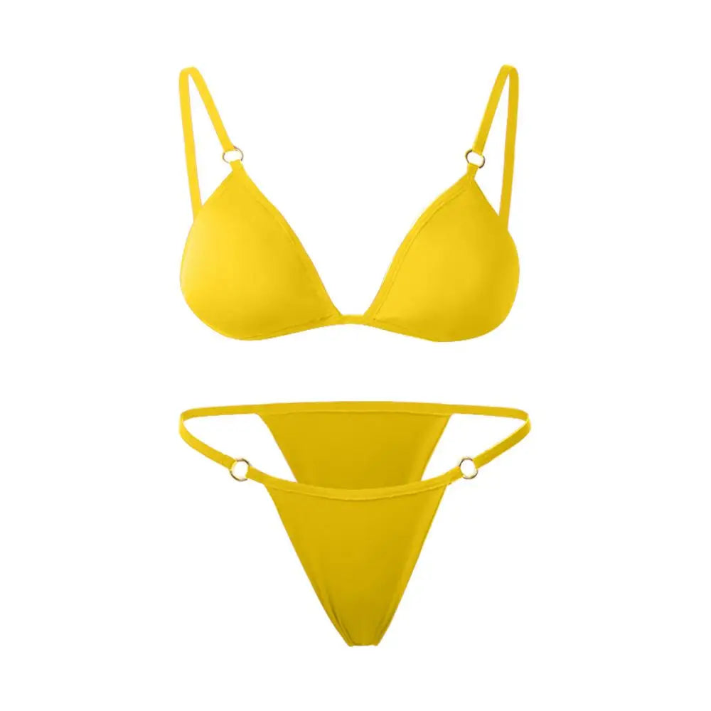 INTIMO SECRETS Women’s Solid Color Bikini Set – Metal Buckle Sling Backless Two-Piece Swimsuit