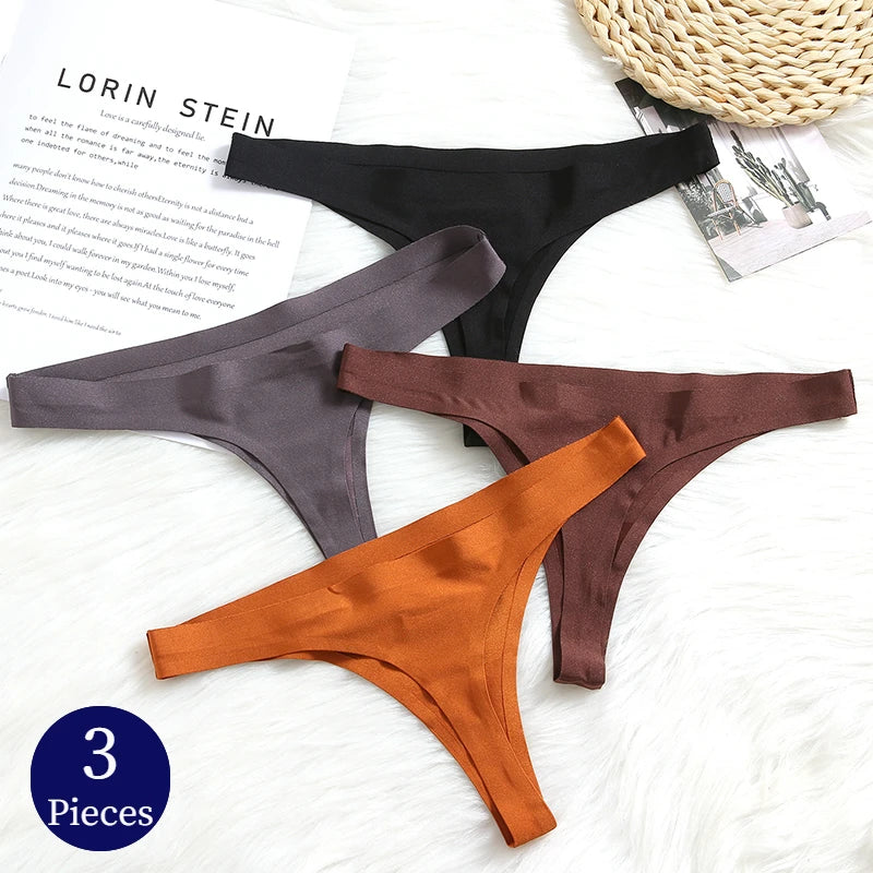 INTIMO SECRETS 3PCS Silk Satin Thongs – Seamless Sexy G-String Underwear for Women