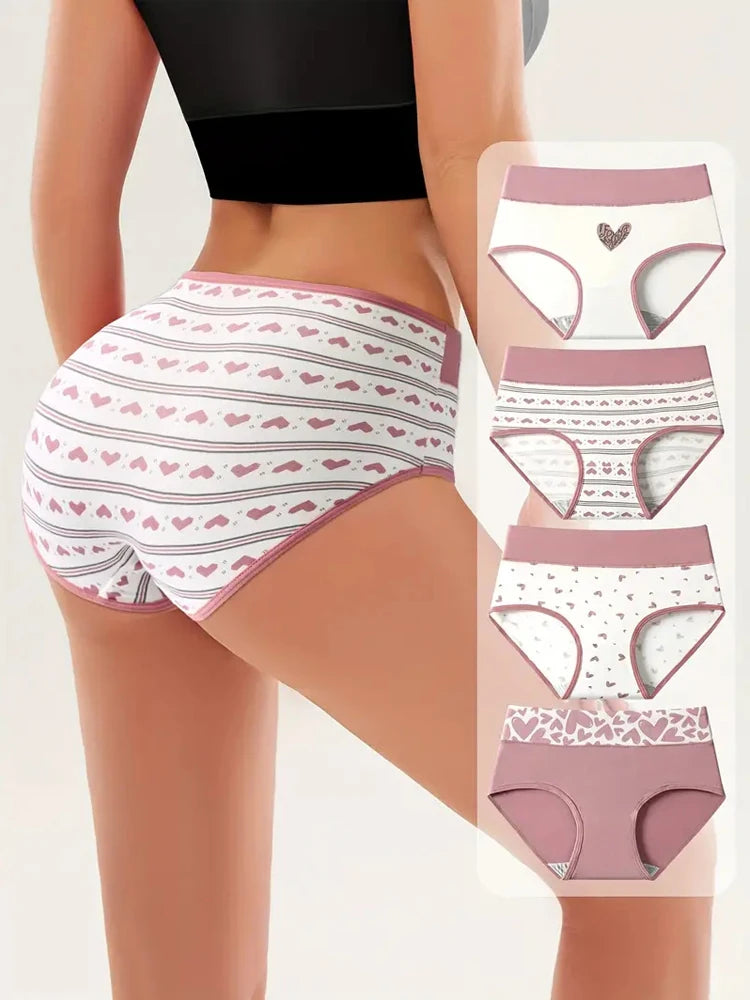 Plus Size 4Pcs Cotton Women's Panties High Waist Underwear Print Ladies Briefs Slim Unswepants Breathable Sexy Ladies Lingerie