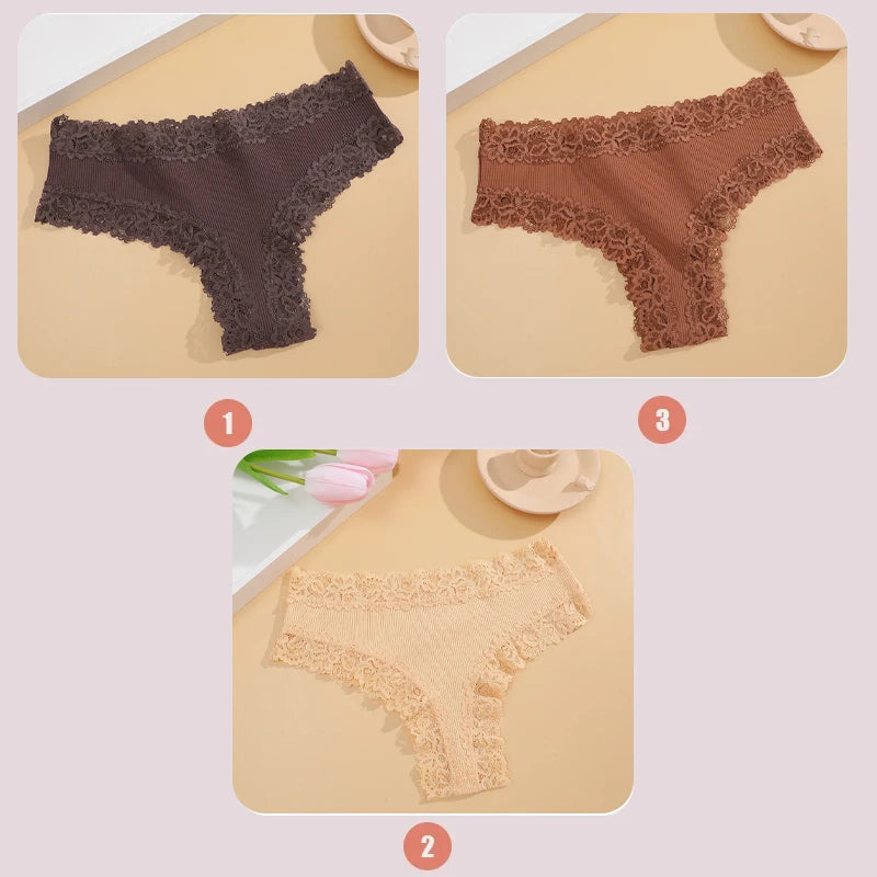 INTIMO SECRETS 3-Pack Lace Cotton Panties – Low Waist Plus Size Women