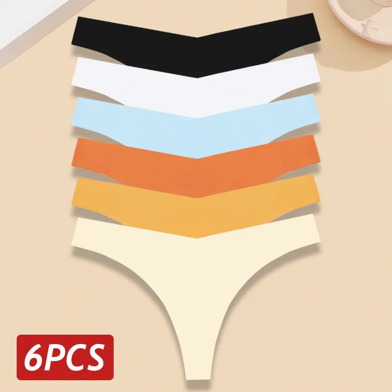 INTIMO SECRETS 6-Pack Women’s Seamless V-Waist Thongs – Ultra-Thin Summer G-String Panties