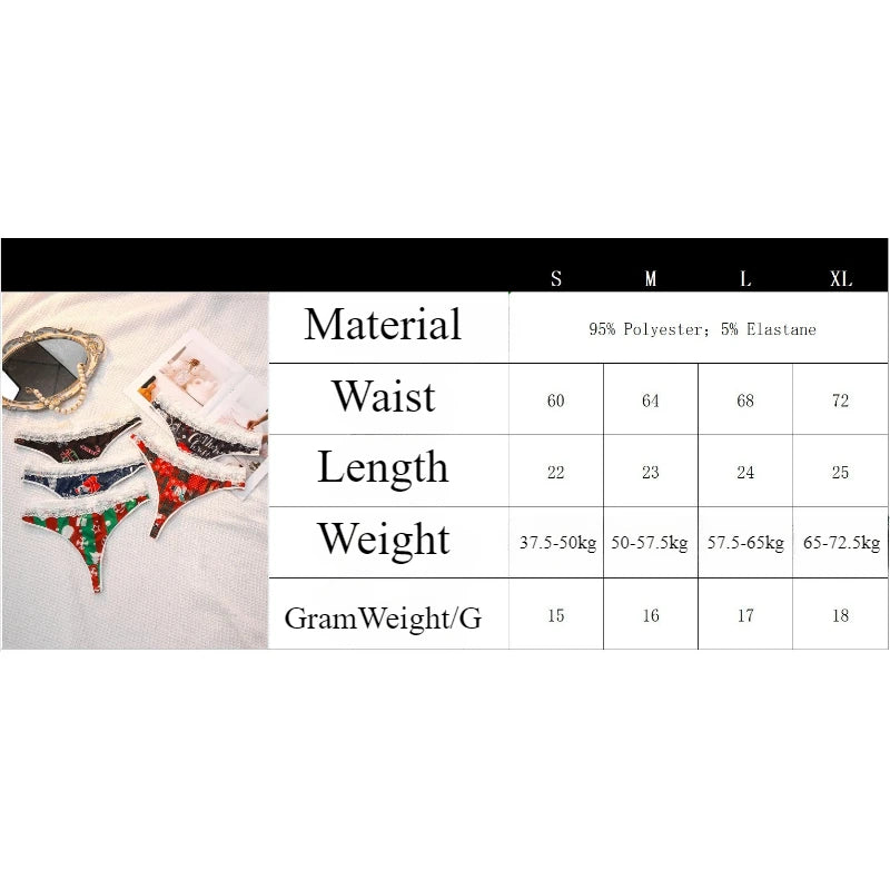 INTIMO SECRETS Sexy Christmas Print G-String – Festive Lace Thong & Breathable Soft Holiday Lingerie