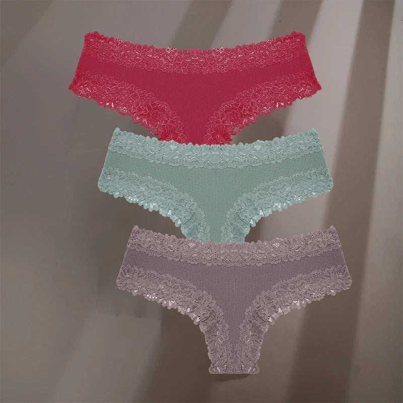 INTIMO SECRETS 3-Pack Women’s Floral Lace Cotton Panties – Sexy Soft Briefs S-XL
