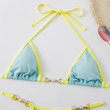 INTIMO SECRETS Women Contrast Halter Bikini Set Deep V Pearl Swimwear