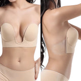 INTIMO SECRETS Strapless U-Shaped Silicone Bra – Invisible Adhesive Push-Up Backless Lifting Bralette