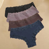 4Pcs/Set Women's Cotton Panties Lace Sexy Brazilian Pants Floral Lace Underwear Trendy Patchwork Briefs  Female Soft Underpants
