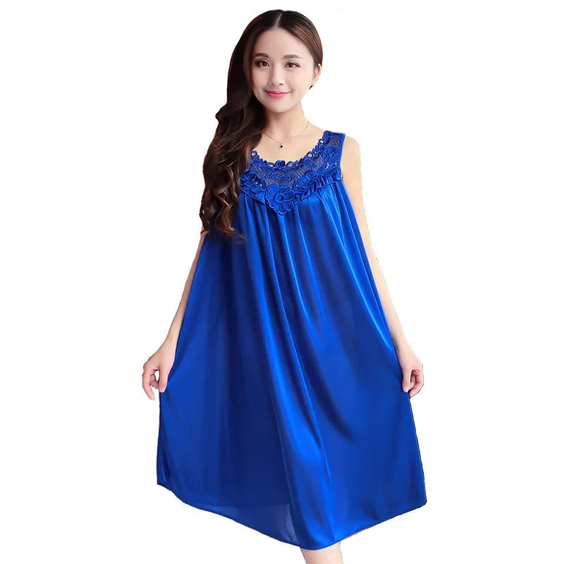 Summer Imitation Silk Nightgowns Women 2025 Sexy Sleepwear Nightwear Female  Spaghetti Strap Underwear Lace Breathable Homewear