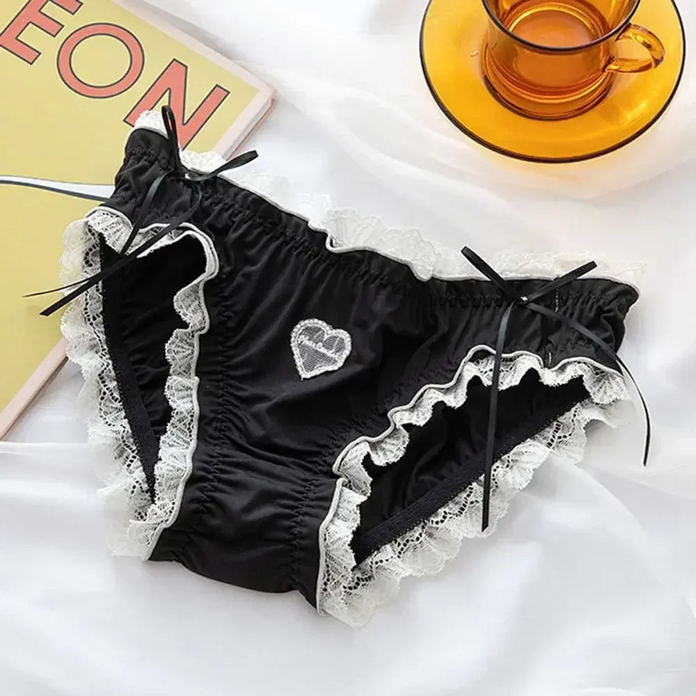 Kawaii Lingerie Lace Underwear Women Girls Blue Pink Ruffles Panties Briefs Japanese Sexy Cute Thongs Lolita Panty