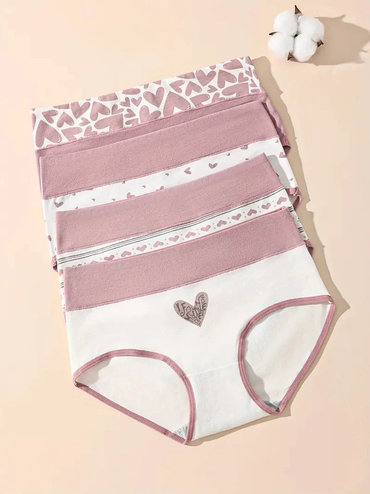 Plus Size 4Pcs Cotton Women's Panties High Waist Underwear Print Ladies Briefs Slim Unswepants Breathable Sexy Ladies Lingerie