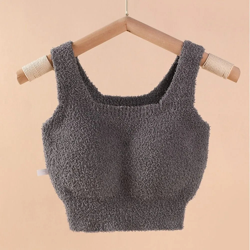 INTIMO SECRETS Winter Warm Fleece Bralette – Padded Thermal Crop Top