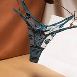 INTIMO SECRETS Sexy Embroidered Mesh Thong – Sheer Strappy G-String & Seamless Floral Lace T-Back Lingerie