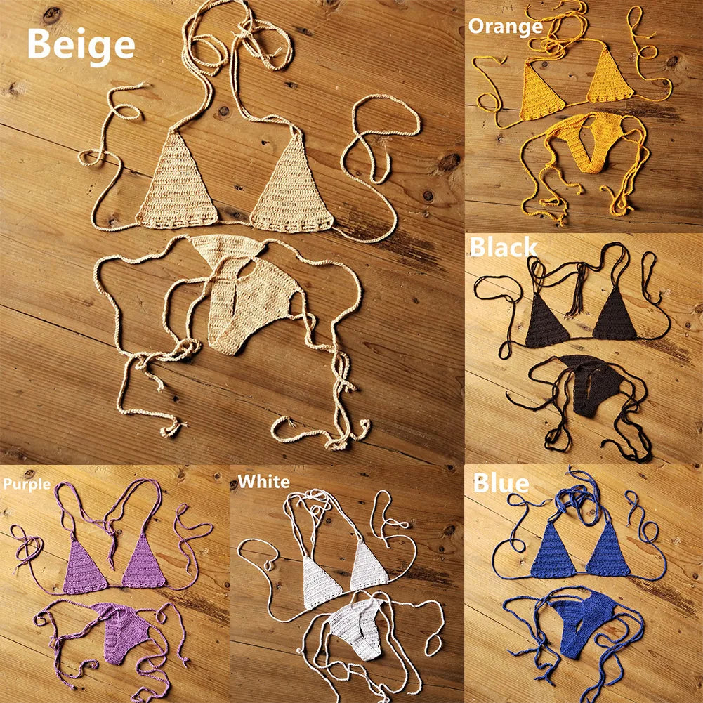 INTIMO SECRETS Women’s Hand-Crochet Bikini Set – Sexy Bohemian Beach Swimwear, Cotton Sportswear Accessories