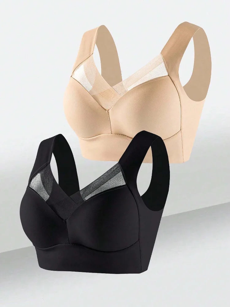 INTIMO SECRETS 2PCS Lace Sport Bras Plus Size Seamless Bra Bralette Backless Lady Brassiere Vest Female Gather Shock-Proof Wireless L-3XL