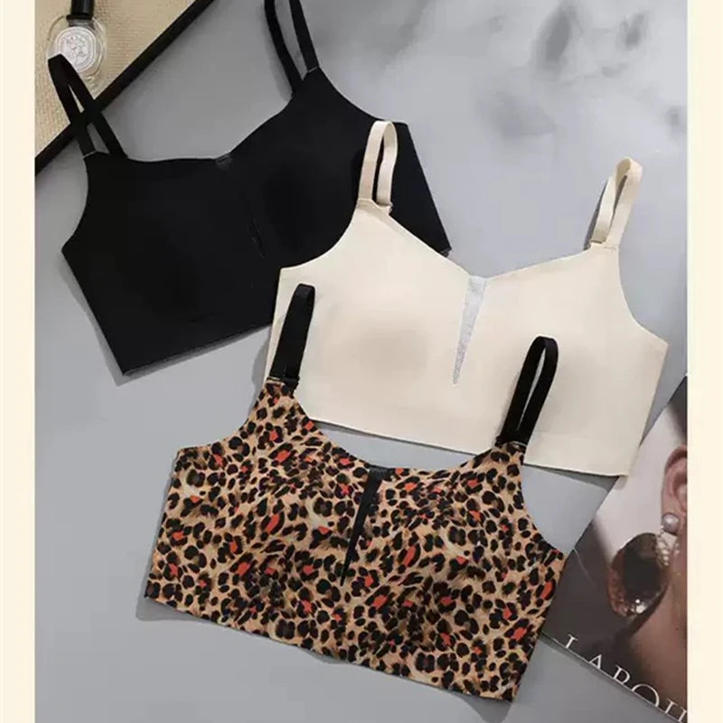 INTIMO SECRETS Leopard Print Push-Up Bra – Sexy Thin Style Wireless Lingerie for Women