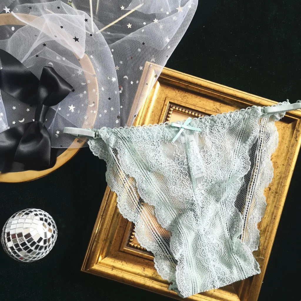 INTIMO SECRETS Adjustable Lace Thong - Sexy Transparent Half-Wrap T-Back