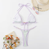 INTIMO SECRETS Women Contrast Halter Bikini Set Deep V Pearl Swimwear