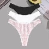 INTIMO SECRETS 3PCS Dot Print Thongs – Seamless Low-Waist Lace G-String Underwear for Women