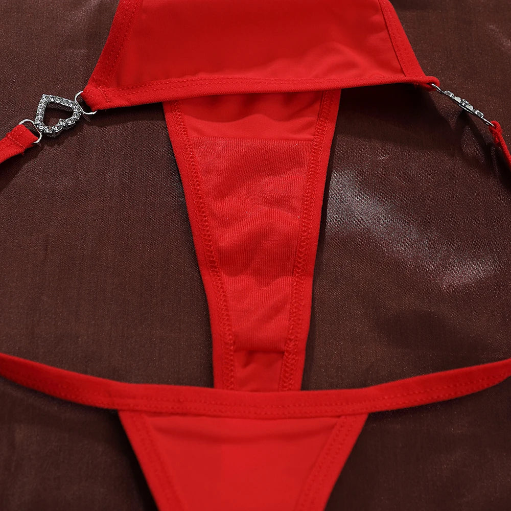 INTIMO SECRETS Sexy Heart Decor G-String - Elegant Lace Mesh Lingerie