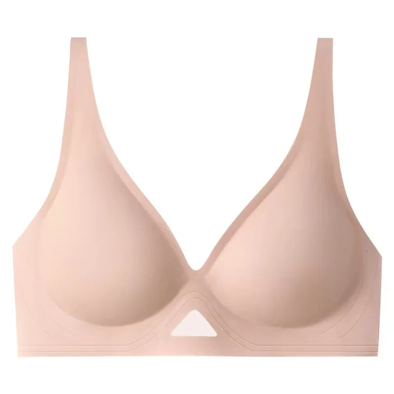 INTIMO SECRETS Women’s Wireless Deep V Hollow-Out Bra – Seamless, Soft 3/4 Cup Lingerie
