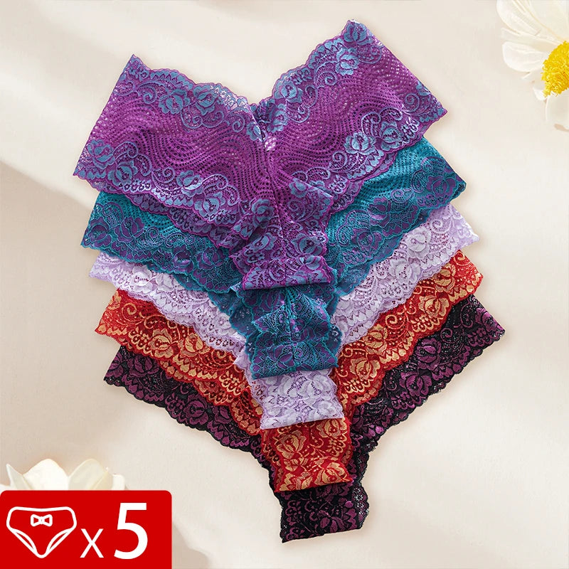 INTIMO SECRETS 5-Pack Plus-Size Floral Lace Panties – Sexy Women’s Briefs 1XL-4XL