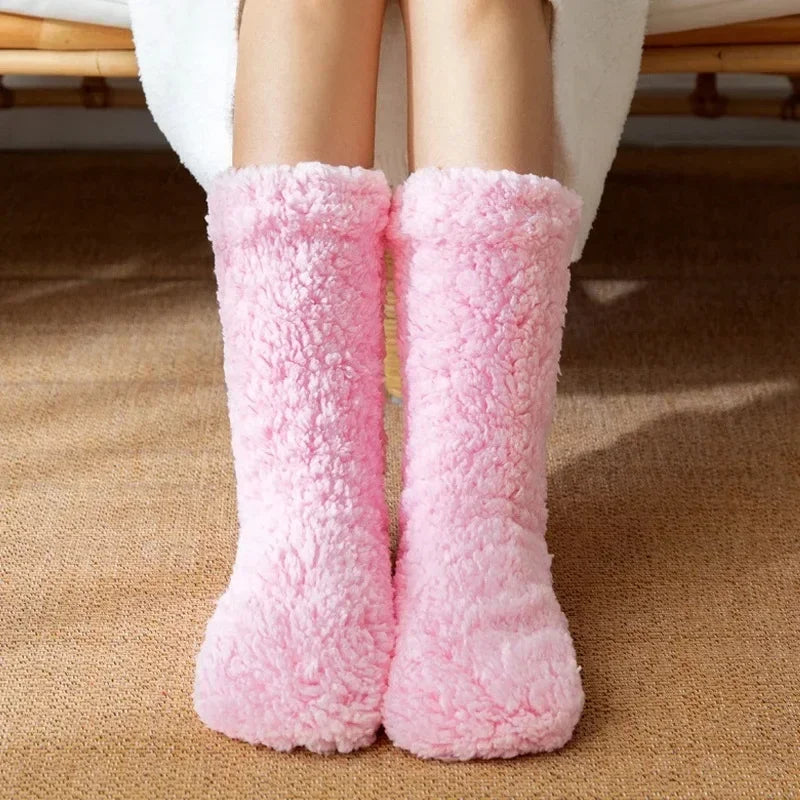 Thickened Winter Woven Thermal Cashmere Floor Socks Women's Carpet Home Plus Velvet Sleep Socks Slippers Leg Cover