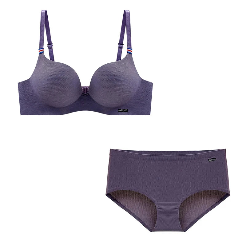INTIMO SECRETS English Ice Silk Bra Set – Thick Cup, Wire-Free, Gathered Lingerie