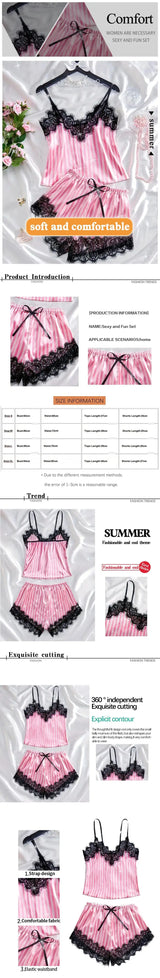 Two Piece Women's V-Neck Sexy Lace Suspender Pajama Shorts Set Casual Women's Sleeveless Sexy Pajama Set