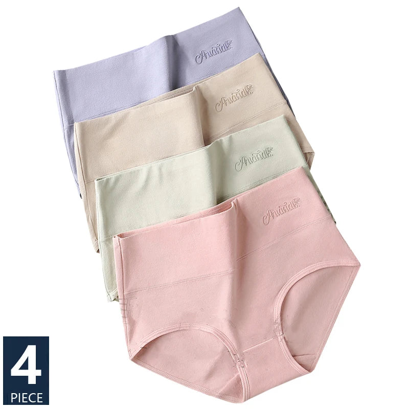 4Pcs High Waist Cotton Panties Women Underwear Body Shaper Soft Ladies Briefs Plus Size Sexy Panty Female Breathable Lingerie