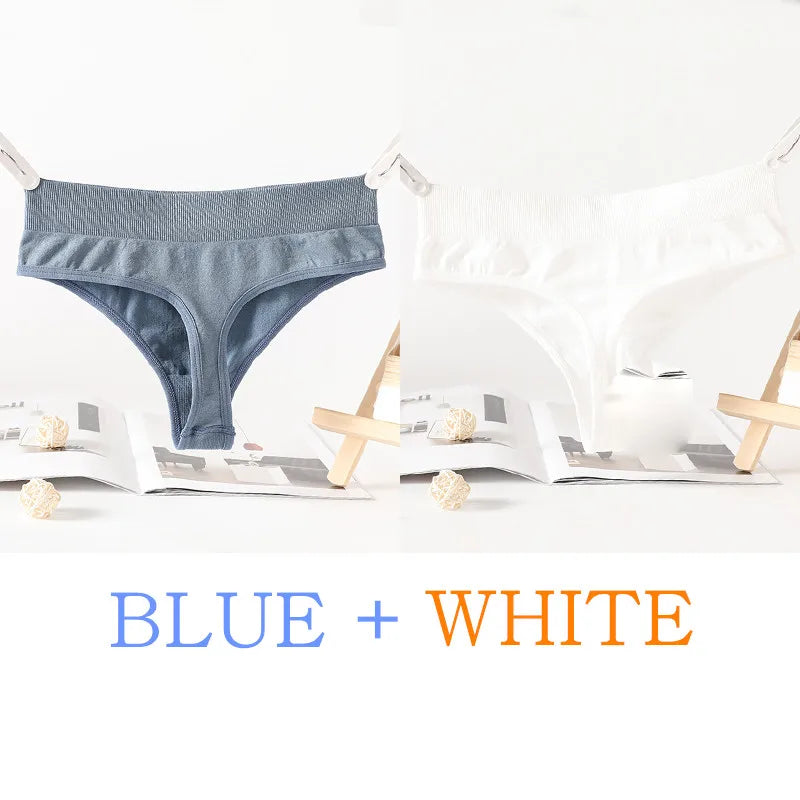 2PCS/Set Seamless G-String Panties Women Thongs Sexy Panty Lingerie Solid Color Female High Waist Thongs Women's Underwear