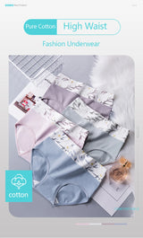 4PCS High Waist Women's Panties Breathable Cotton Panty Lovely Print Ladies Underwear Plus Size Female Lingerie Girls Briefs