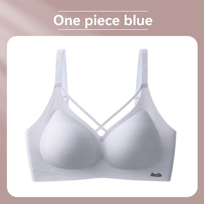 INTIMO SECRETS English Ice Silk Bra Set – Thick Cup, Wire-Free, Gathered Lingerie