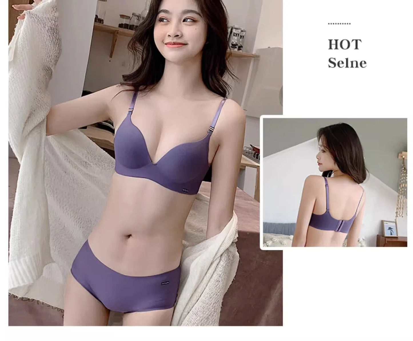 INTIMO SECRETS English Ice Silk Bra Set – Thick Cup, Wire-Free, Gathered Lingerie