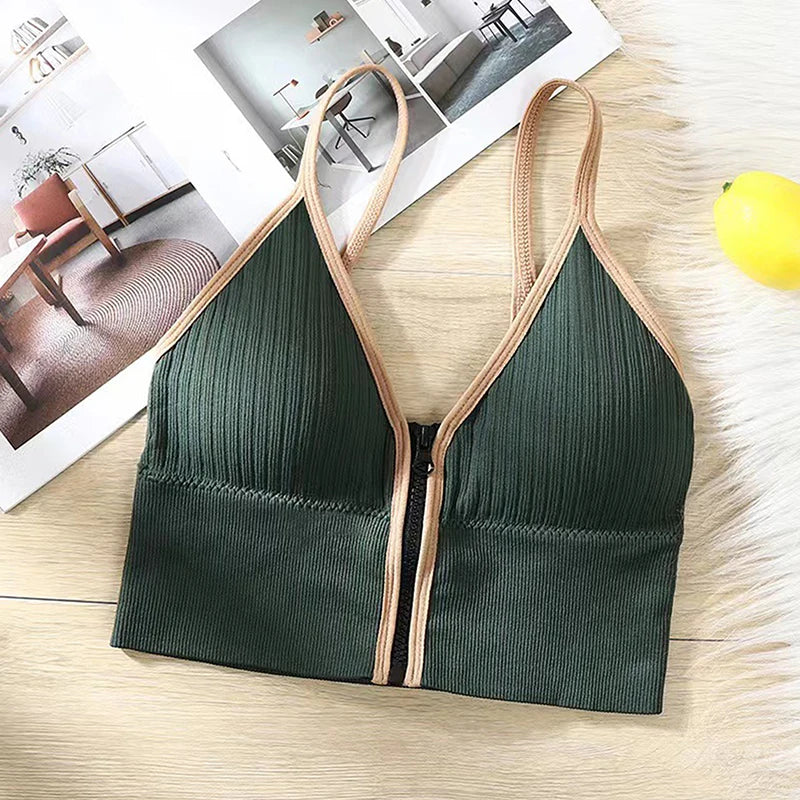 INTIMO SECRETS Seamless Zipper Bra – Wireless Padded Fitness Bralette