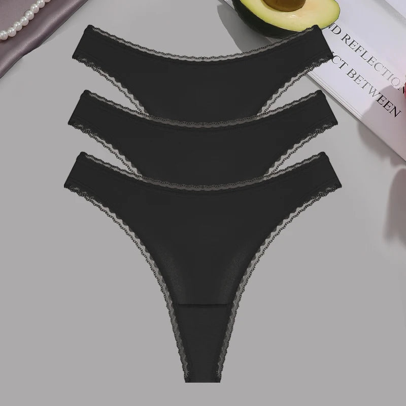 INTIMO SECRETS 3PCS Dot Print Thongs – Seamless Low-Waist Lace G-String Underwear for Women