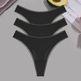 INTIMO SECRETS 3PCS Dot Print Thongs – Seamless Low-Waist Lace G-String Underwear for Women