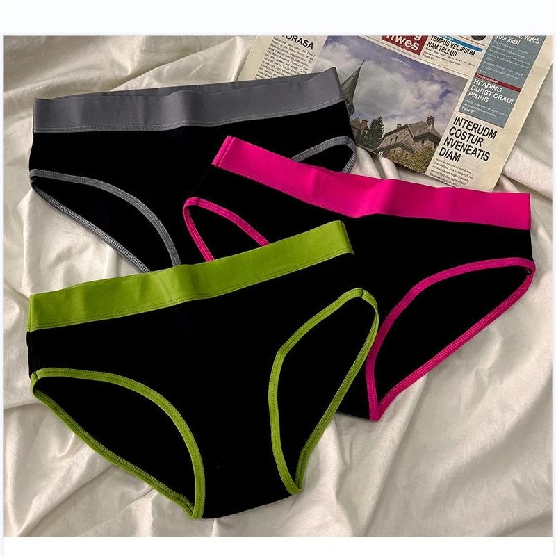 3Pcs/set Women's Panties Cotton Sports Briefs Middle Waist Solid Color Underwear Soft Breathable Underpants Female Sexy Lingerie