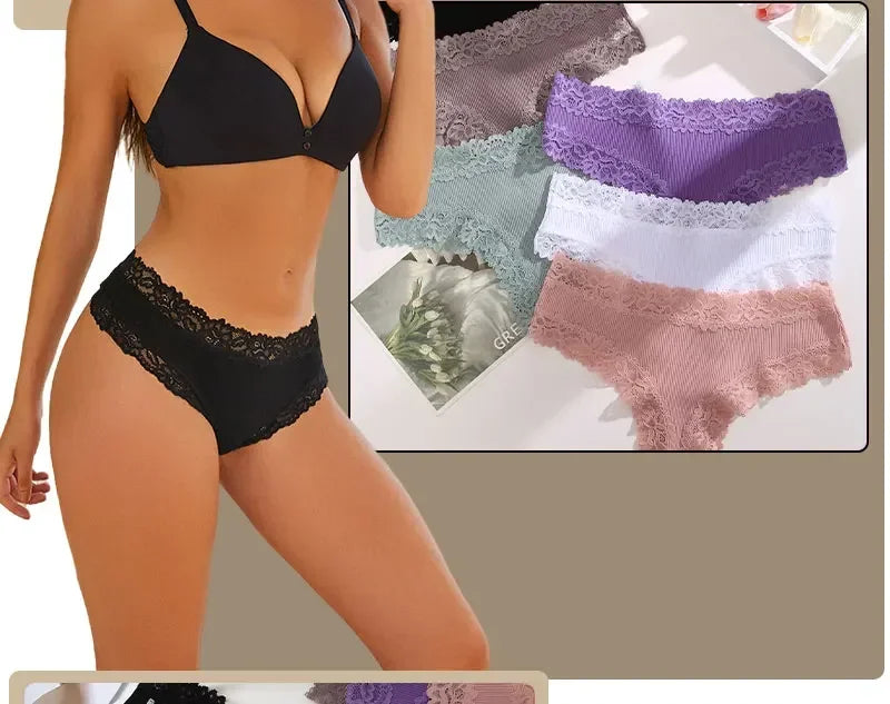 INTIMO SECRETS Women’s Low-Waist Seamless Lace Cotton Panties – Breathable Bikini Underwear