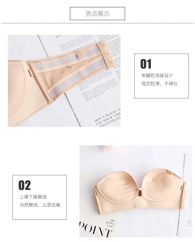 INTIMO SECRETS Women’s Sexy Strapless Bra – Black Lace Seamless Push-Up Invisible Bralette