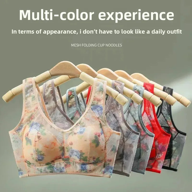 Plus Size Fixed Cup Bra Wireless Breathable Summer Thin Underwear One-Piece Vest Style for Middle-Aged And Elderly People